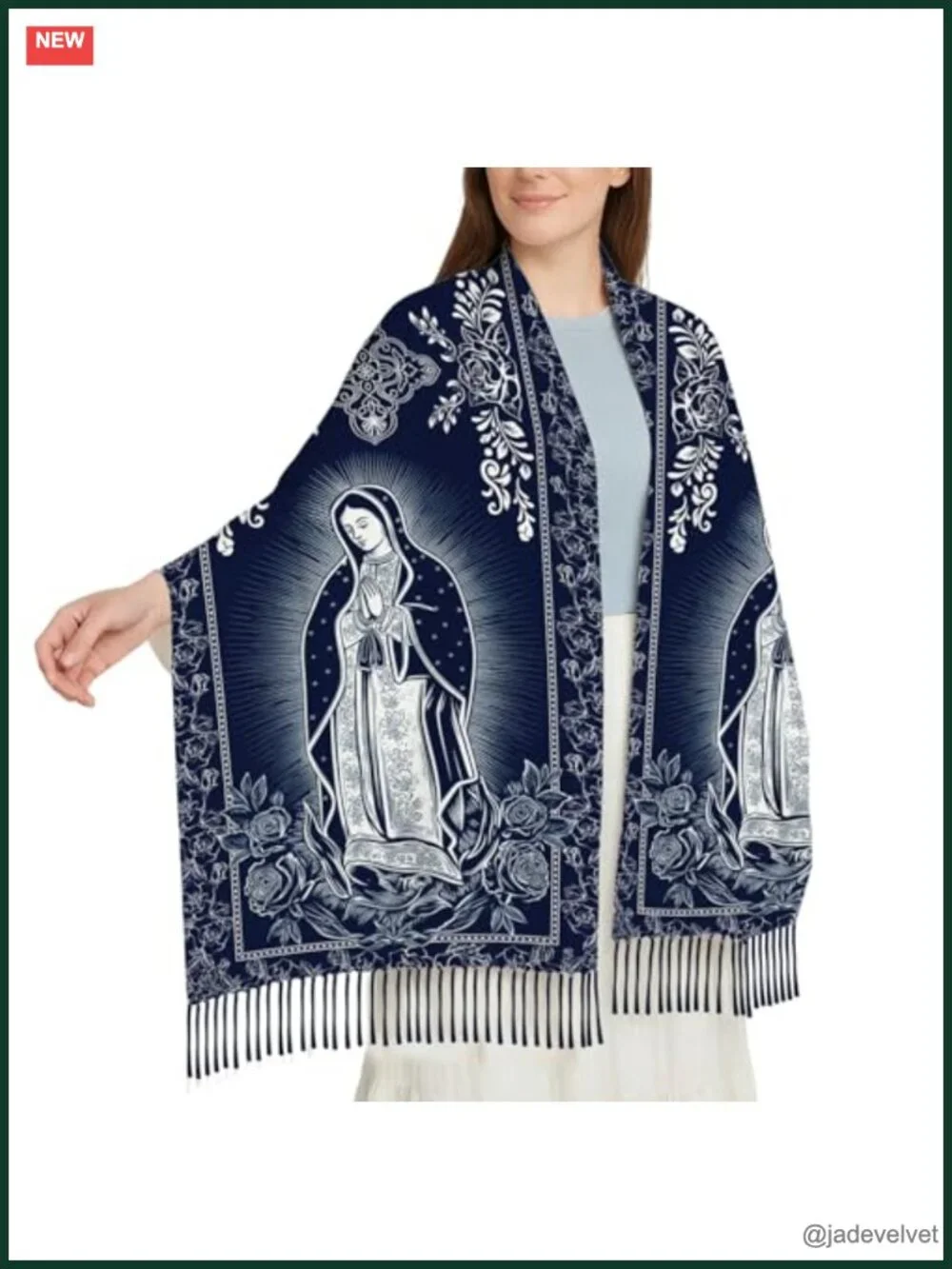 Religious Virgin of Guadalupe Faux Cashmere Shawl Scarf Wrap